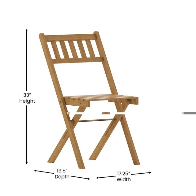 Acacia Wood Folding Bistro Chairs, Natural (Qty: 4) - photo 5