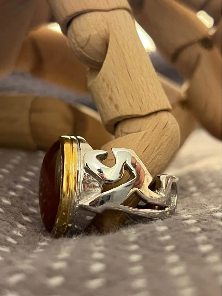 Natural Aqeeq Gemstone Silver Ring with 'Ali' Inscription