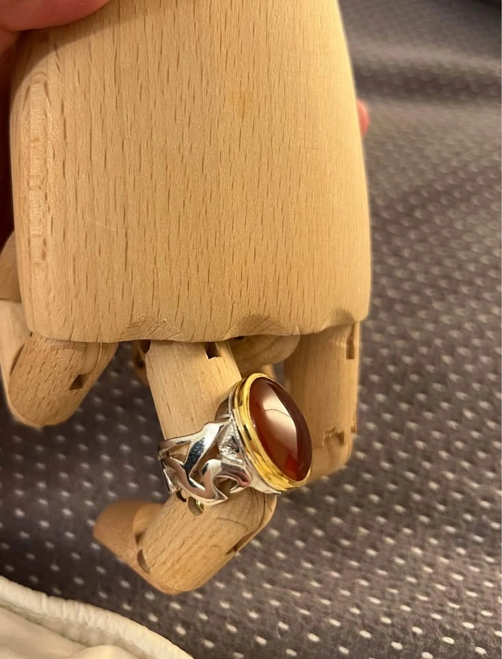 Natural Aqeeq Gemstone Silver Ring with 'Ali' Inscription - photo 4