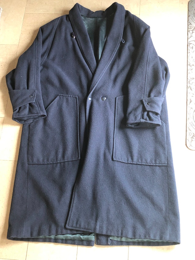 Men's Long Navy Blue Coat Jacket - XL