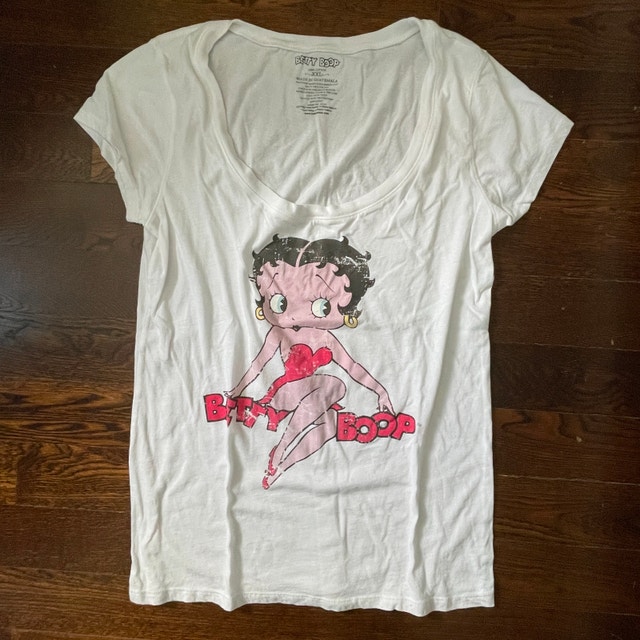 Betty Boop Scoop Neck White Cotton T-Shirt - Size XXL