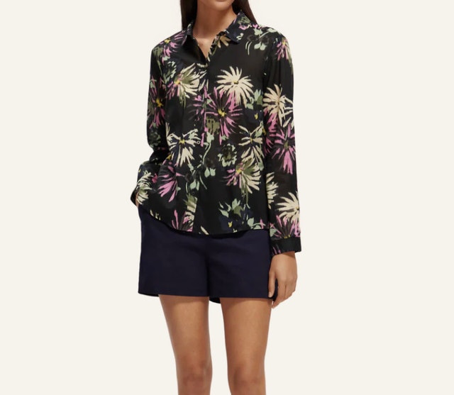 Scotch & Soda Floral Aster Black Cotton Blouse Shirt-Sz.2 - photo 2