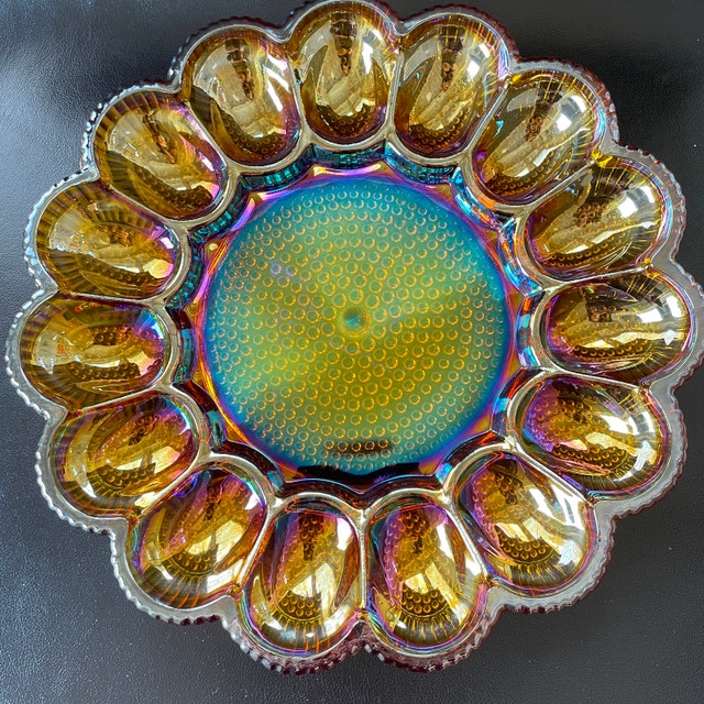 Rare Vintage 70s Indiana Carnival Glass Egg Plate