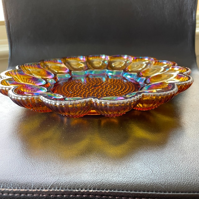 Rare Vintage 70s Indiana Carnival Glass Egg Plate - photo 2