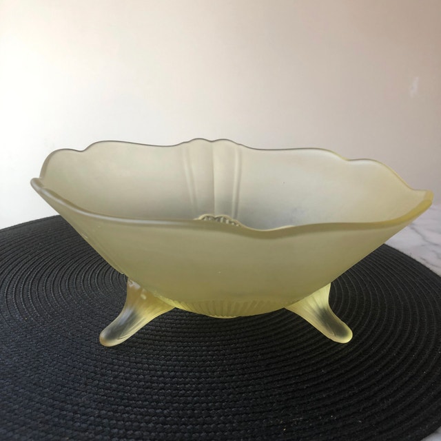 1930s Lancaster Glass Co. #868 Kay Pattern Frosted Yellow Footed - photo 5