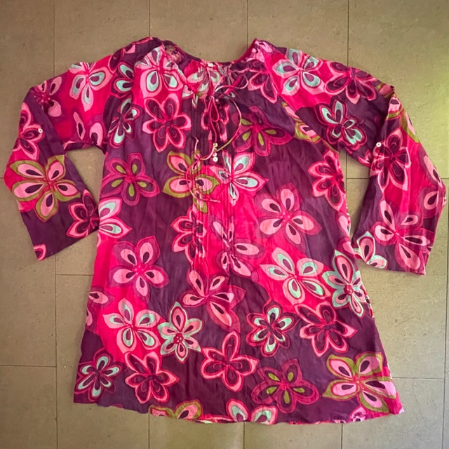 Pink Floral Sheer Cotton Dress/Swim Cover-up L/XL