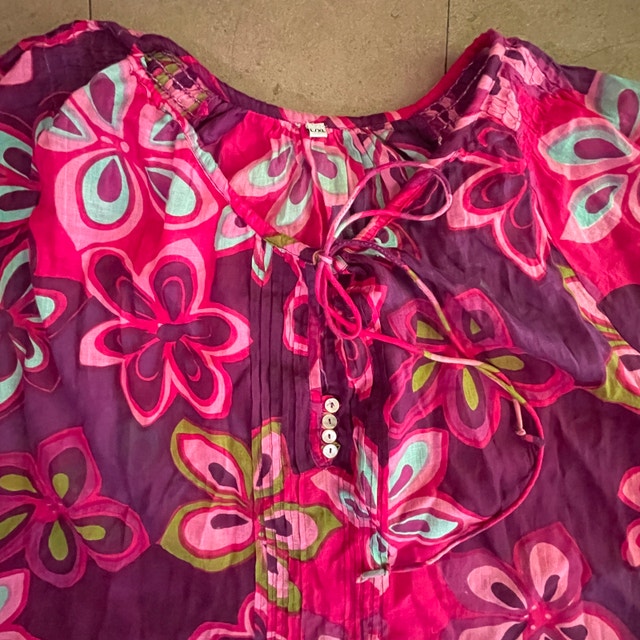 Pink Floral Sheer Cotton Dress/Swim Cover-up L/XL - photo 2