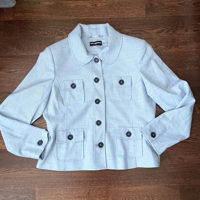 NEW Karl Lagerfeld Paris Short Blazer Jacket - Light Blue - Size