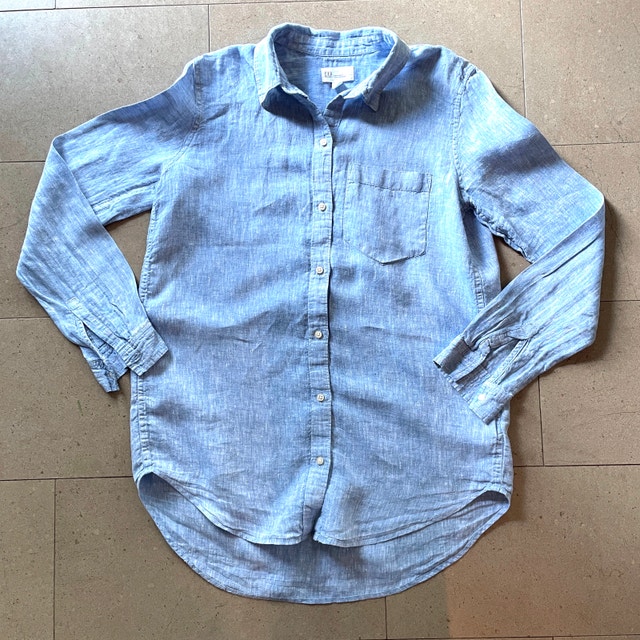 GAP Womans Light Blue Linen Boyfriend Shirt-Extra Small