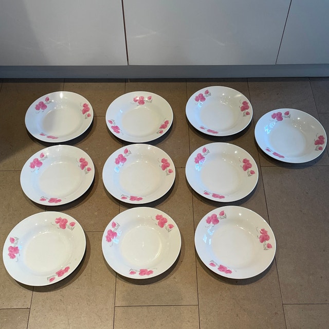 10 Shallow Porcelain Bowls - 9" Diameter - photo 2