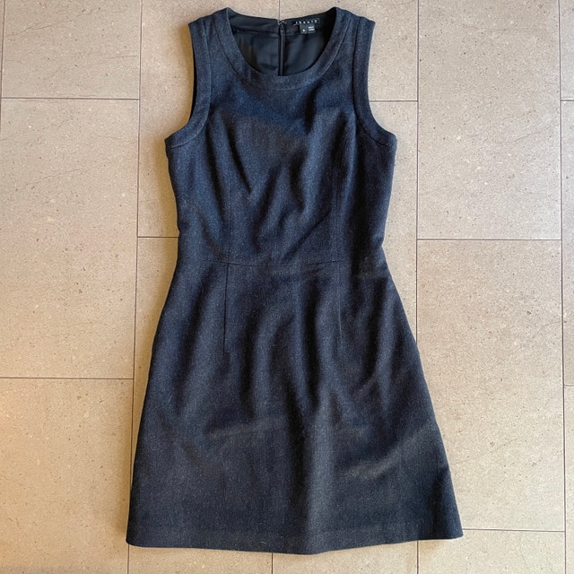 Theory Caileen Corbel Charcoal Grey Stretch Wool Sheath Dress-0