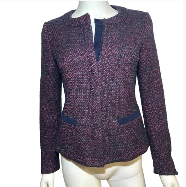 Hugo Boss Women's Burgundy Red and Navy Tweed Jacket - Size 6 - photo 2
