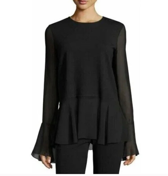 Theory Black Lexanda C Idol Bell-Sleeve Top Wool/Silk-Medium