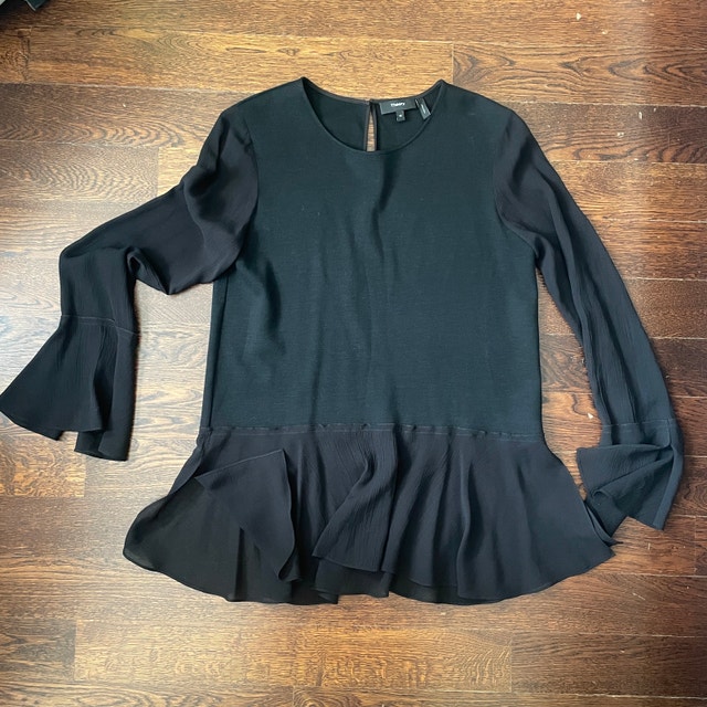 Theory Black Lexanda C Idol Bell-Sleeve Top Wool/Silk-Medium - photo 2