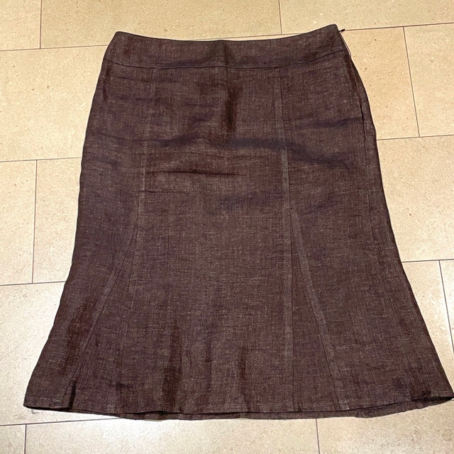 Brown Linen and Silk Lida Baday Skirt - Size 10
