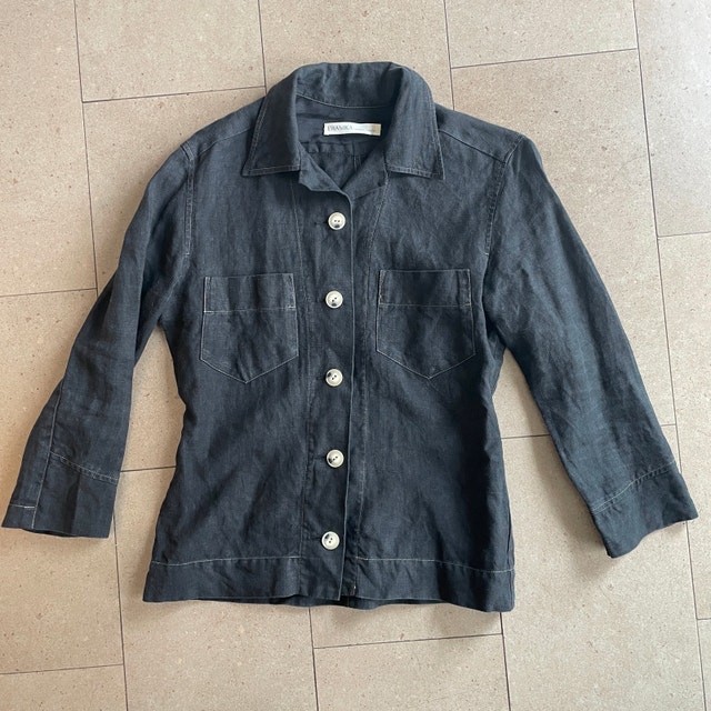 Ewanika Black Linen Stretch Jacket Top - Size Small