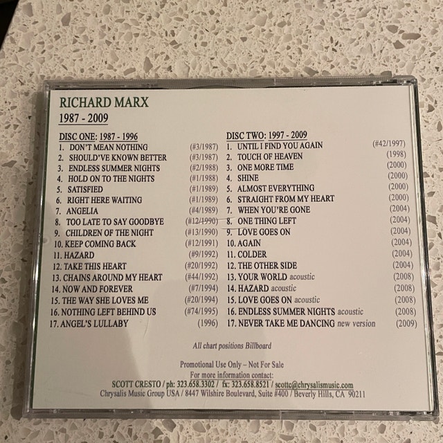 Richard Marx Promotional CD - 34 Music Tracks - photo 2