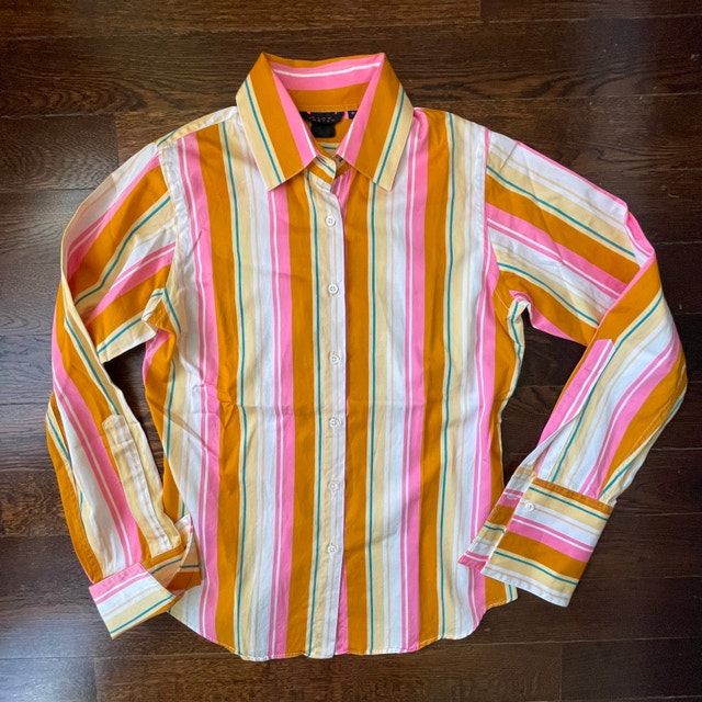 Pink Tartan Women's Striped Shirt/Blouse - Pink/Orange - Sz. 6