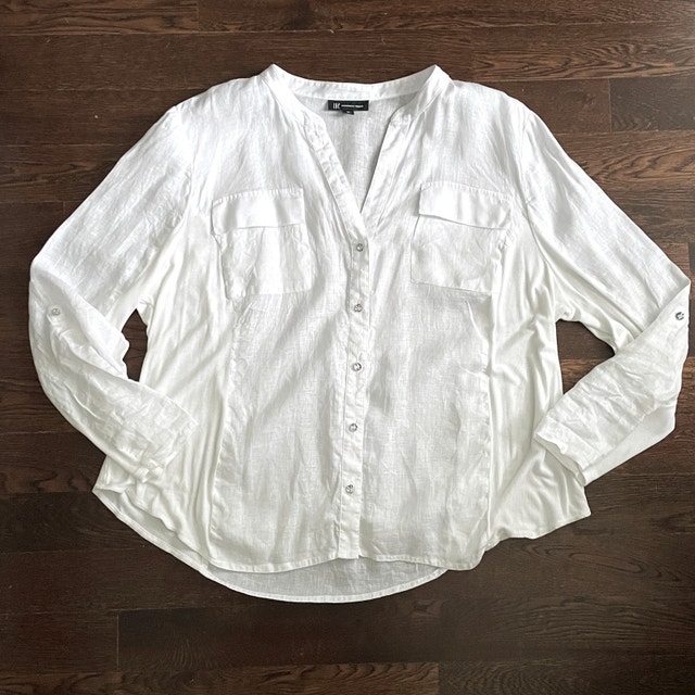 White 100% Linen Shirt Blouse - INC International Concepts - Sz.
