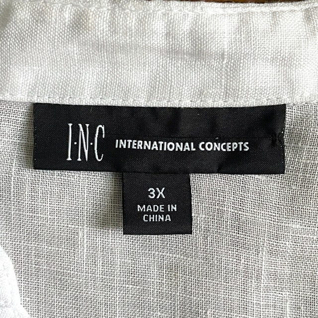 White 100% Linen Shirt Blouse - INC International Concepts - Sz. - photo 2