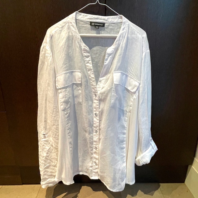 White 100% Linen Shirt Blouse - INC International Concepts - Sz. - photo 5