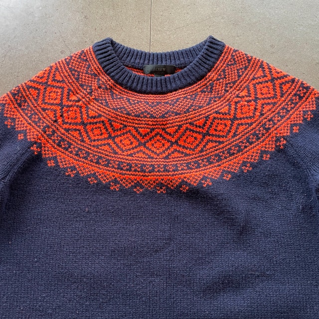 J Crew Merino Wool Blend Navy & Orange Ruffle Sleeve Sweater - X - photo 3