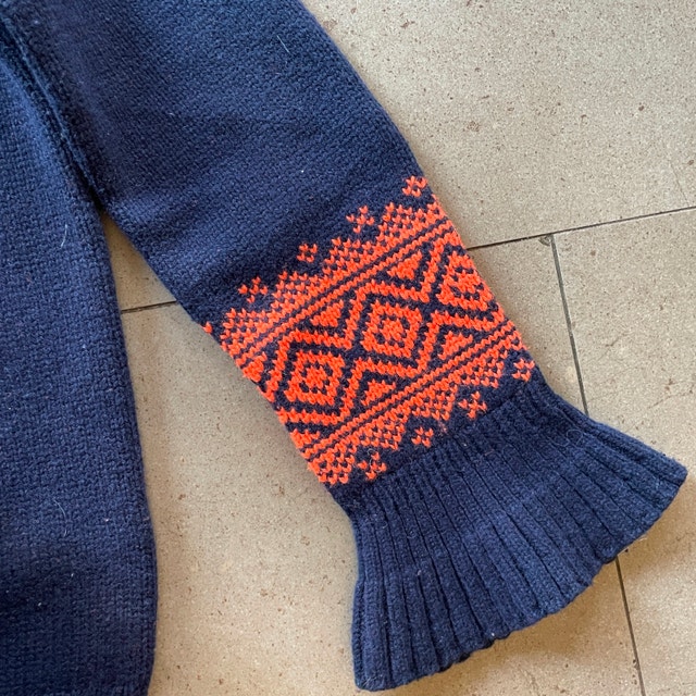 J Crew Merino Wool Blend Navy & Orange Ruffle Sleeve Sweater - X - photo 4