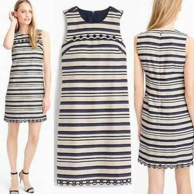 J. Crew Navy Blue Striped Scalloped Trim Dress Size 00