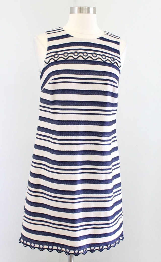 J. Crew Navy Blue Striped Scalloped Trim Dress Size 00 - photo 2