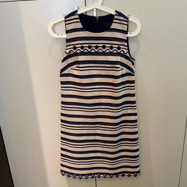 J. Crew Navy Blue Striped Scalloped Trim Dress Size 00 - photo 3