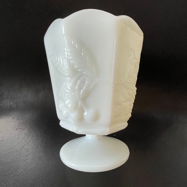 50s Milk Glass Grapes & Cherries Napco Vase #1186