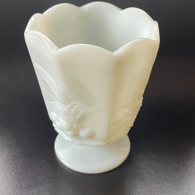 50s Milk Glass Grapes & Cherries Napco Vase #1186 - photo 2