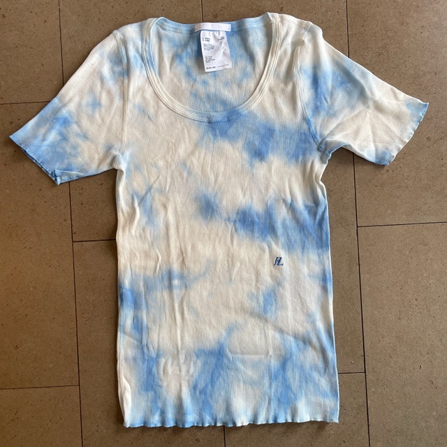 NWOT Helmut Lang Tie-Dye Scoop Neck T-Shirt Top Blue/White-MED