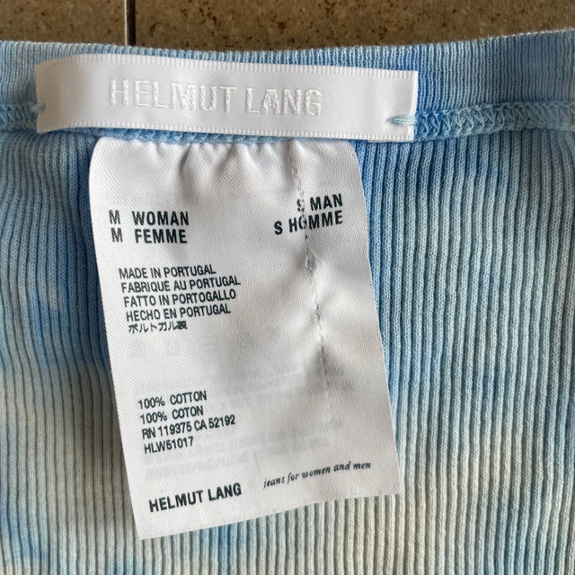 NWOT Helmut Lang Tie-Dye Scoop Neck T-Shirt Top Blue/White-MED - photo 2