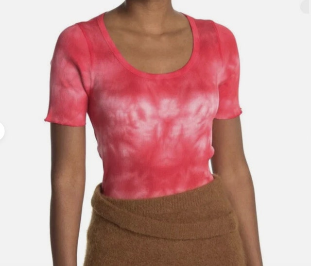 NWOT Helmut Lang Tie-Dye Scoop Neck T-Shirt Top Blue/White-MED - photo 3