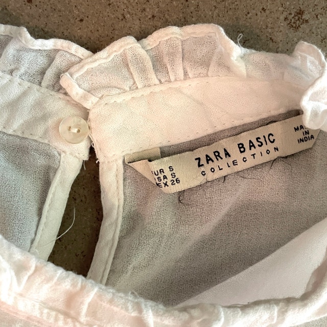 Zara White Cotton Blouse w/ Pearls & Rhinestones - Small - photo 5