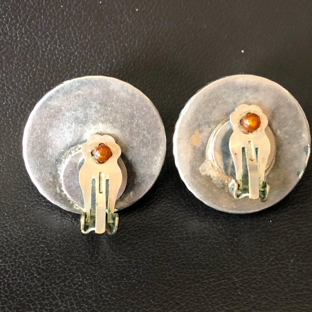 Vintage Silver-Tone Clip-On Earrings w/ Semi-Precious Stone - photo 3