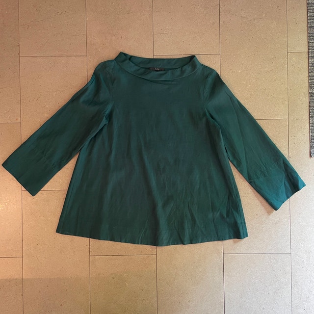 COS Forest Green Folded-Collar Draped Blouse/Tunic-Size 2 - photo 2