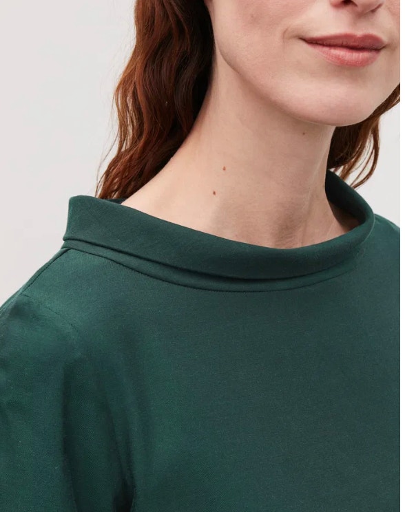 COS Forest Green Folded-Collar Draped Blouse/Tunic-Size 2 - photo 3