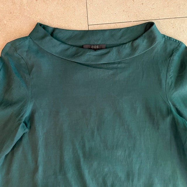 COS Forest Green Folded-Collar Draped Blouse/Tunic-Size 2 - photo 4