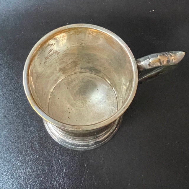 Large Vintage Silverplated Brass Stein Tankard - photo 2