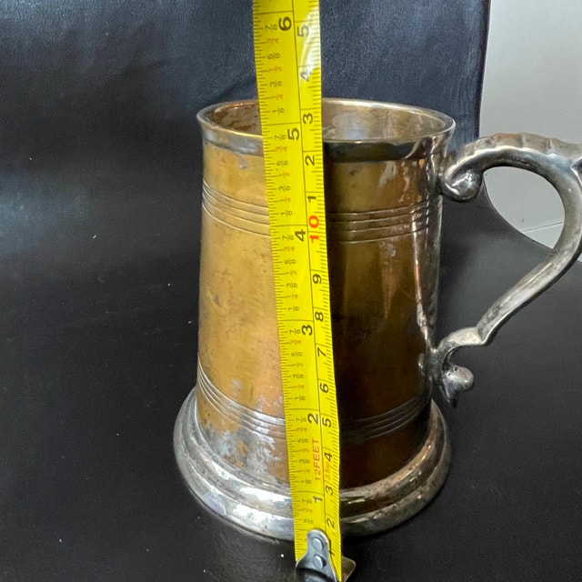 Large Vintage Silverplated Brass Stein Tankard - photo 5