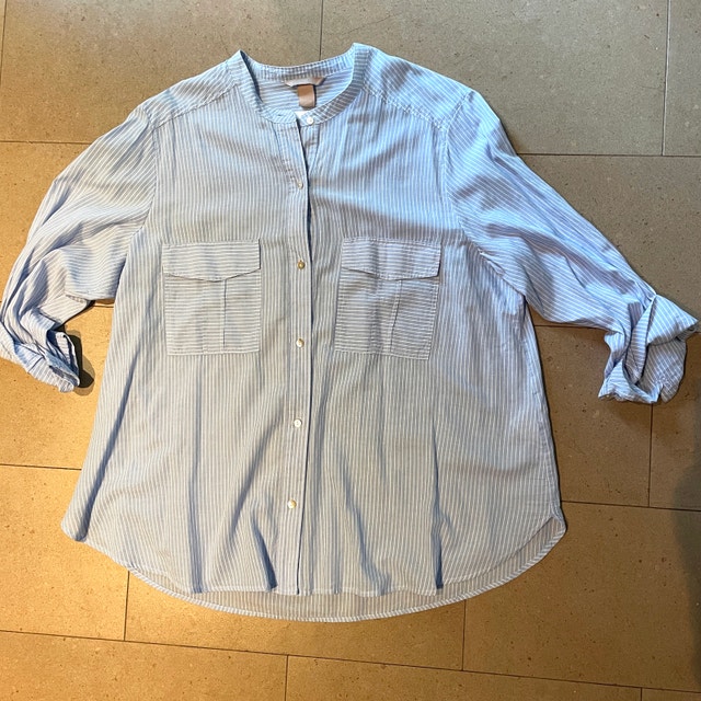 NEW H&M Blue & White cotton shirt w/ mandarin collar-Plus Sz.16
