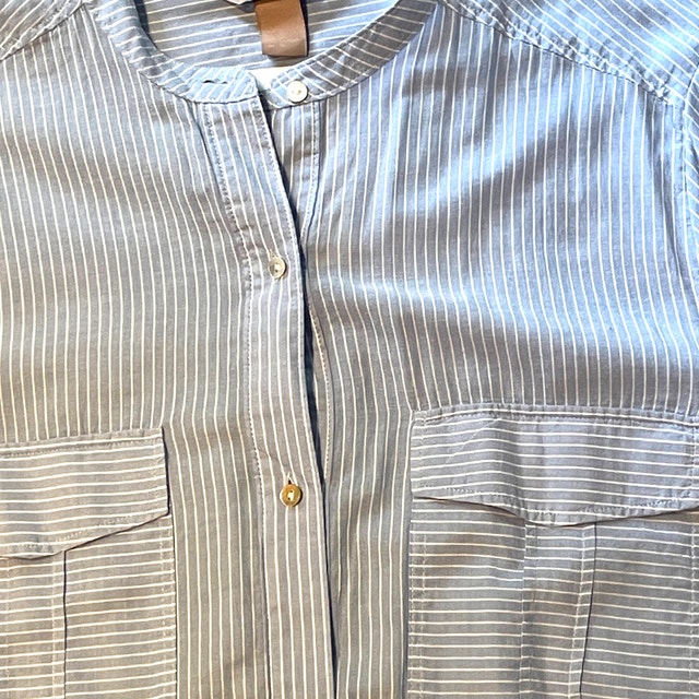NEW H&M Blue & White cotton shirt w/ mandarin collar-Plus Sz.16 - photo 2