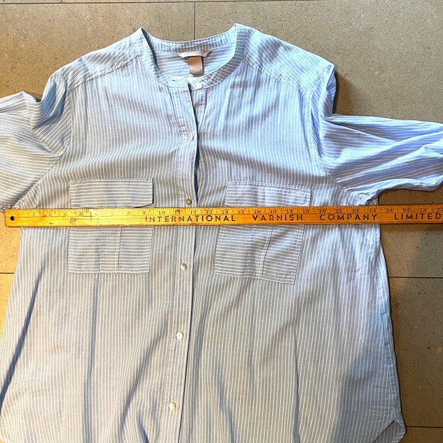 NEW H&M Blue & White cotton shirt w/ mandarin collar-Plus Sz.16 - photo 3