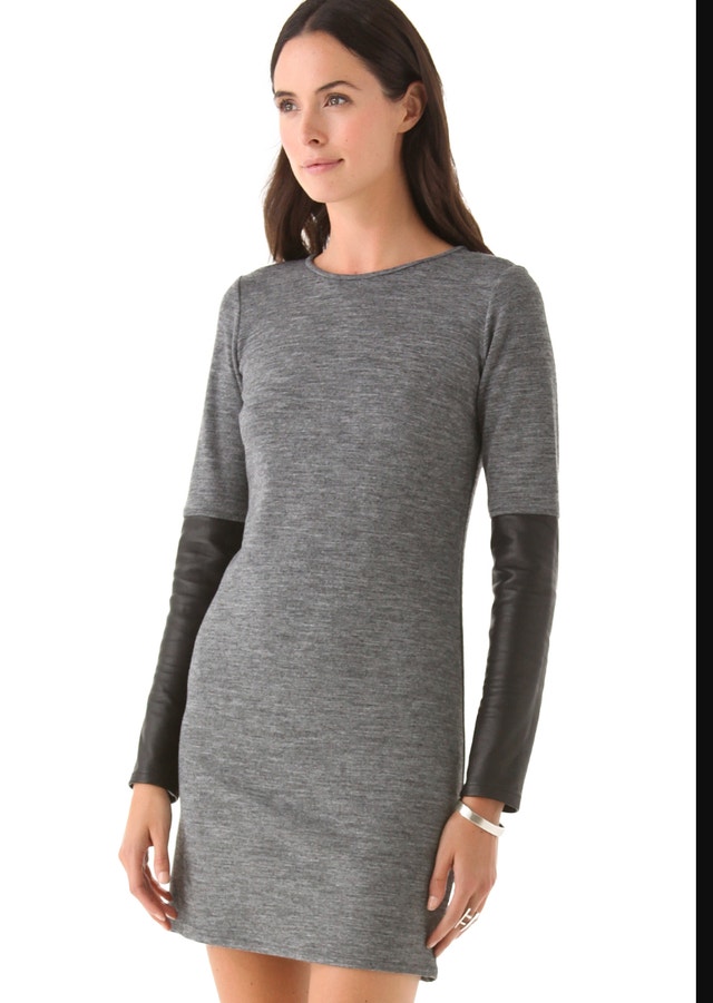 Derek Lam 10 Crosby Gray Wool Blend Dress w/ Leather Sleeves-6