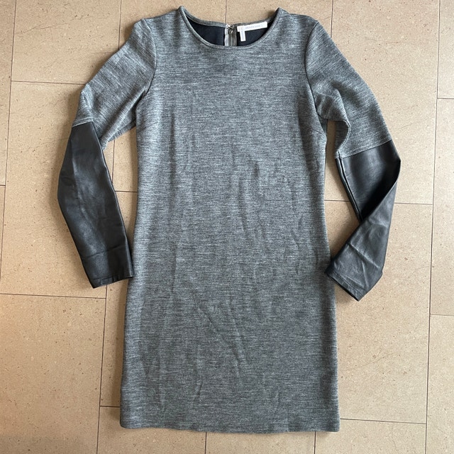 Derek Lam 10 Crosby Gray Wool Blend Dress w/ Leather Sleeves-6 - photo 2