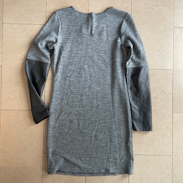 Derek Lam 10 Crosby Gray Wool Blend Dress w/ Leather Sleeves-6 - photo 4