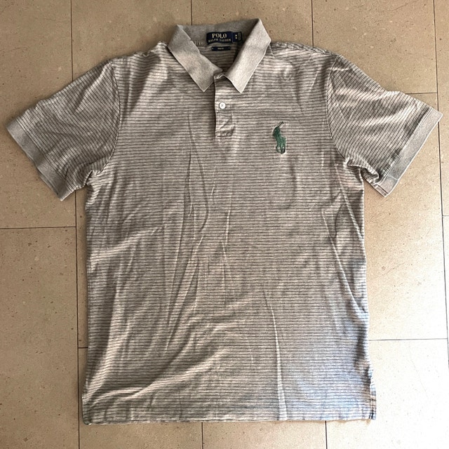 Polo Ralph Lauren Men's Polo T-Shirt Gray Stripe Green Pony-MED