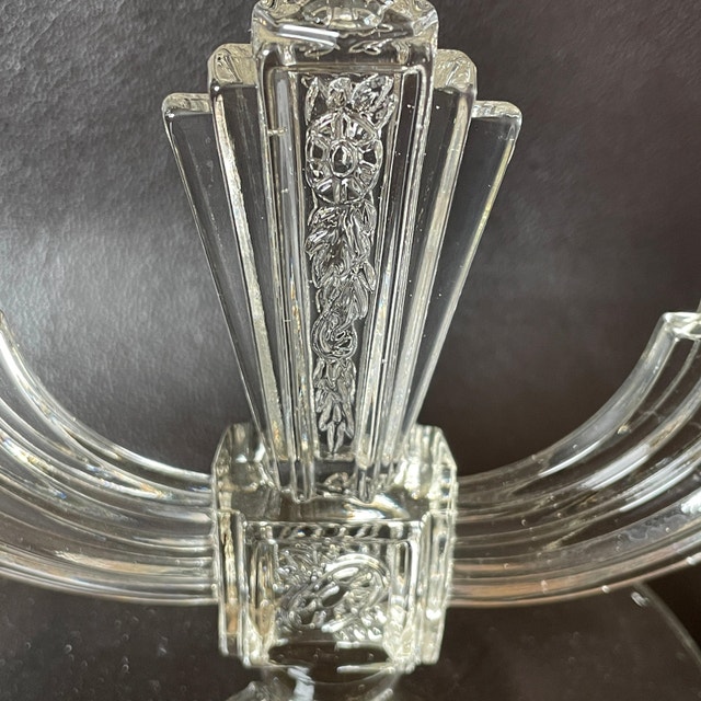 Vintage 30s Art Deco Pressed Glass Candelabra Candlestick - photo 2